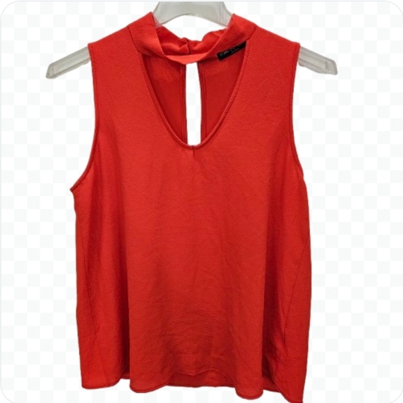 Kim And Cami Orange Keyhole High Neck Sleeveless Blouse Sz Med - Picture 1 of 7